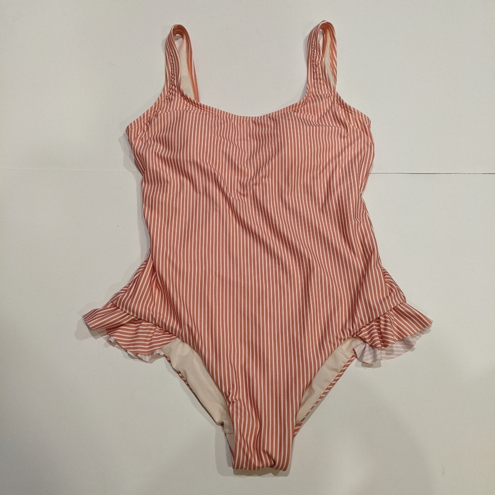 Lauren Conrad Swimsuit One Piece Striped Ruffle M - Picture 3 of 7